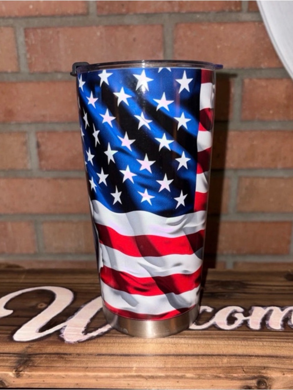 American Flag Stainless Steel Travel Tumbler - Red, White & Blue